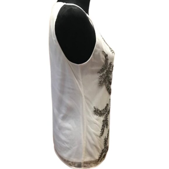 WHBM Women's White & Silver Beaded Embellished Leaf Halter style Tank Medium - Picture 7 of 13